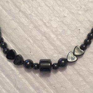 3/$15   Graphite Necklace with Heart Beads
